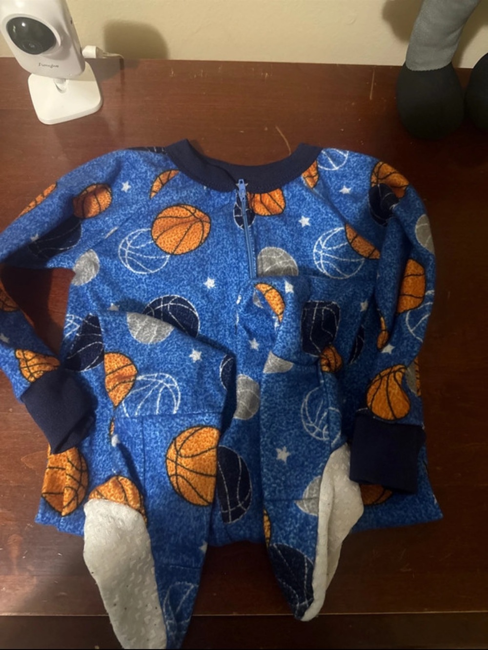 Blue Basketball Fleece Footie Pajamas for Kids